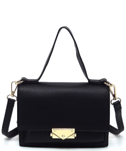 Fashion Push Lock Flap Crossbody Bag PF705 BLACK